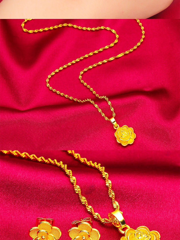 Youbo24k Women's Fashion 24k Suit Flower Necklace Eardrops Stud Earring